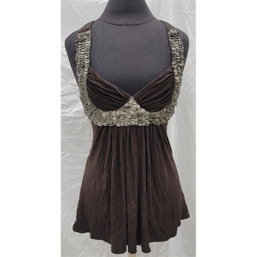 NWT Sky L DEEP V Brown Leather Mermaid Scales Knit Club Wear Top 118375